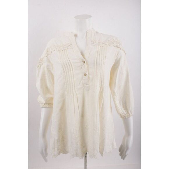 Zara Womens Embroidered Shirt Blouse S Ivory Half Sleeve V-Neck 5770/027 NWT - Picture 1 of 5
